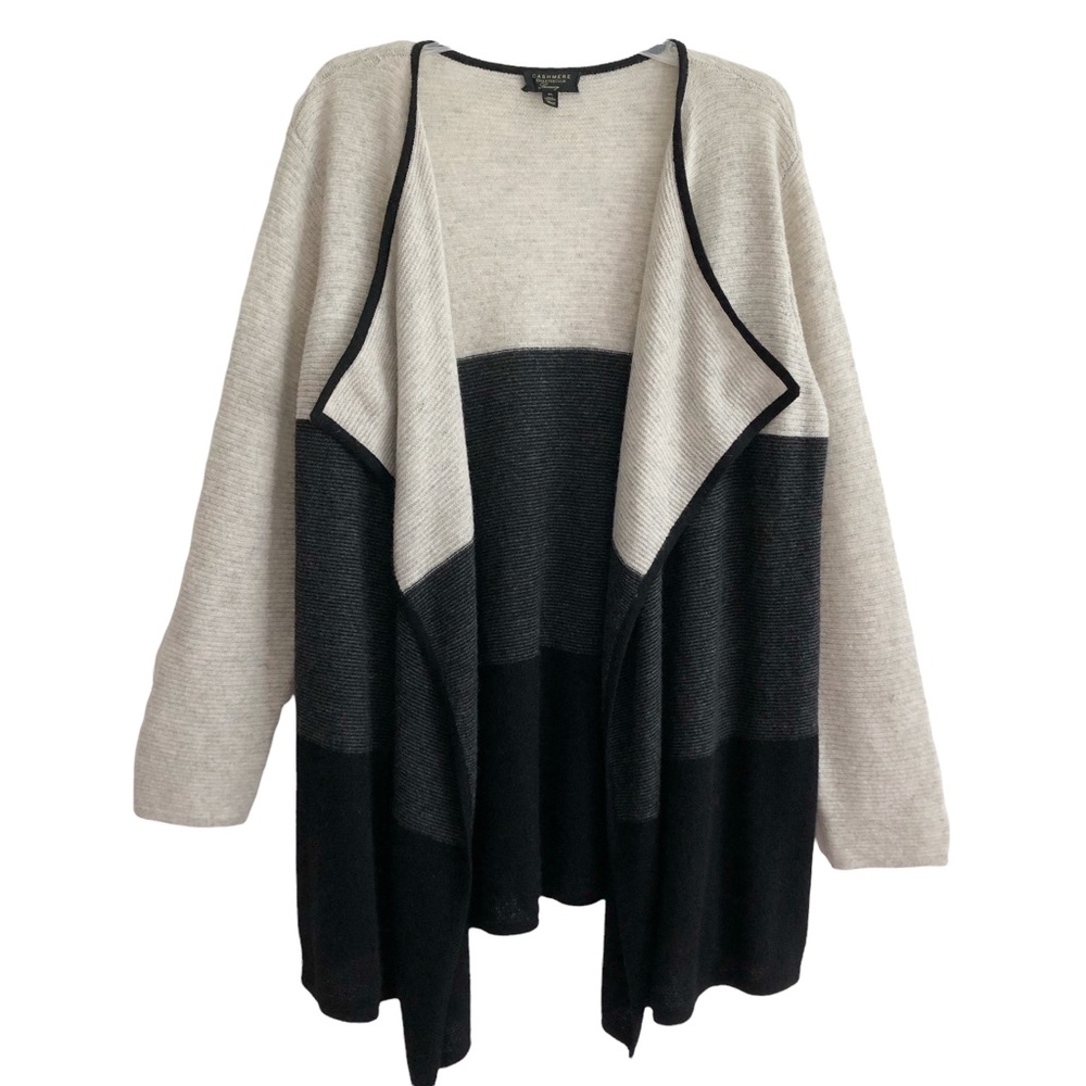 Charter Club Gray Black Cashmere Open Front Long Cardigan XL